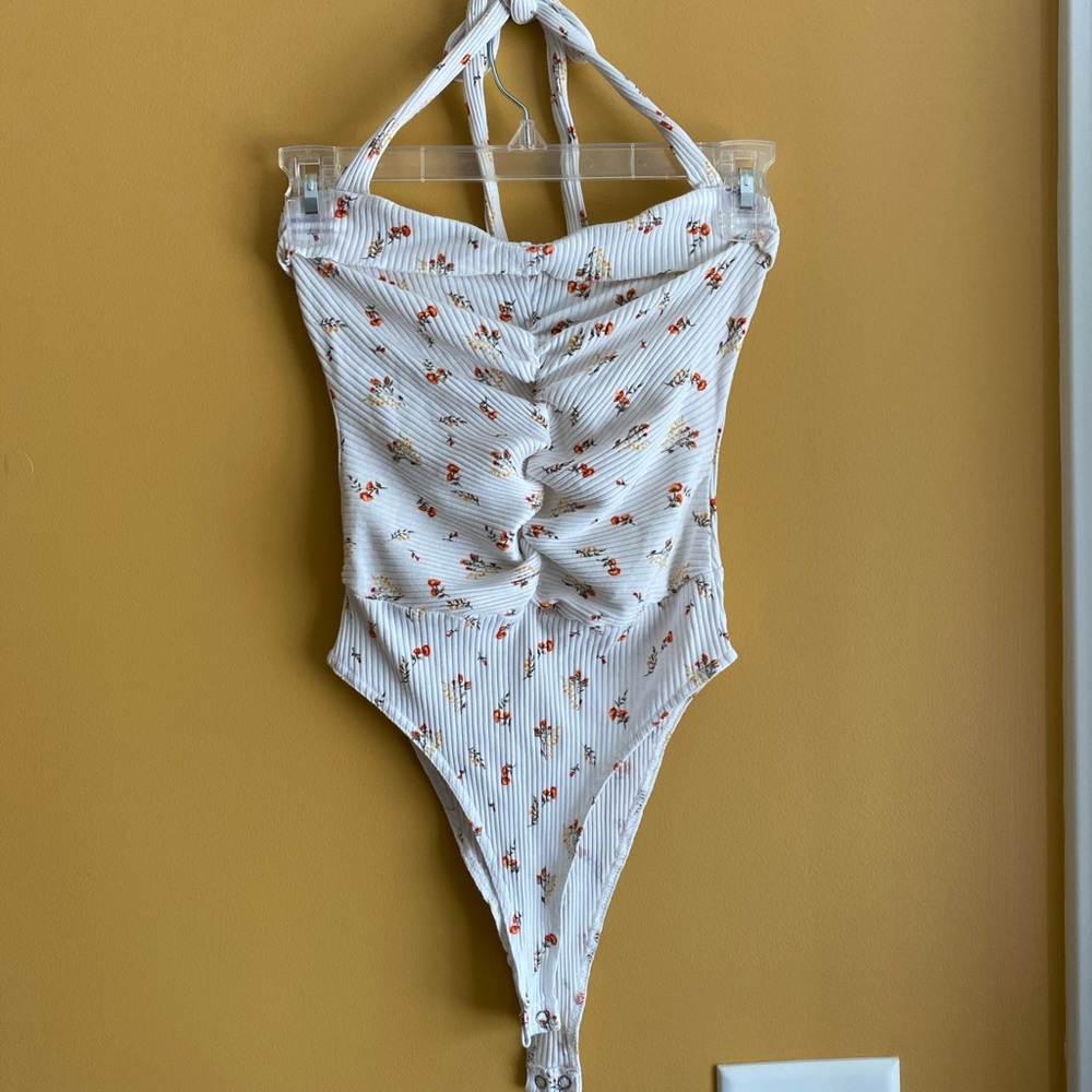 White floral halter bodysuit